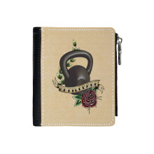 (Kettlebabe._2167) Men's Women PU Leather Wallets Compact Bifold with Zipper & Multiple Card Coins Slots Black Stylish Durable Graphic Design Print for Girl Boys