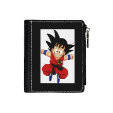 (Kid Goku_1995) Men's Women PU Leather Wallets Compact Bifold with Zipper & Multiple Card Coins Slots Black Stylish Durable Graphic Design Print for Girl Boys