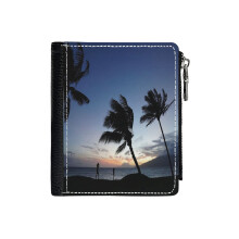(DI COLLECTION-TROPICAL BEACH PALM TREE OCEAN SERIES-012_7682) Men's Women PU Leather Wallets Compact Bifold with Zipper & Multiple Card Coins Slots Black Stylish Durable Graphic Design Print for Girl Boys