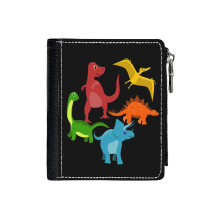 (Dinosaurs_965) Men's Women PU Leather Wallets Compact Bifold with Zipper & Multiple Card Coins Slots Black Stylish Durable Graphic Design Print for Girl Boys