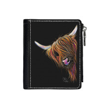 (CoW SCoTTiSH HiGHLaND ' NooDLeS_1173) Men's Women PU Leather Wallets Compact Bifold with Zipper & Multiple Card Coins Slots Black Stylish Durable Graphic Design Print for Girl Boys