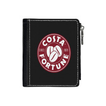 (Costa Coffee Parody - Costa Fortune _2524) Men's Women PU Leather Wallets Compact Bifold with Zipper & Multiple Card Coins Slots Black Stylish Durable Graphic Design Print for Girl Boys