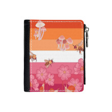 (Cottagecore Lesbian Pride Flag_502) Men's Women PU Leather Wallets Compact Bifold with Zipper & Multiple Card Coins Slots Black Stylish Durable Graphic Design Print for Girl Boys