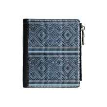 (Coptic Pattern Design - Blue _2311) Men's Women PU Leather Wallets Compact Bifold with Zipper & Multiple Card Coins Slots Black Stylish Durable Graphic Design Print for Girl Boys