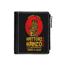 (Hattori Hanzo_433) Men's Women PU Leather Wallets Compact Bifold with Zipper & Multiple Card Coins Slots Black Stylish Durable Graphic Design Print for Girl Boys