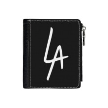 (Cool LA Letters - LA Symbol - Los Angeles Apparel Gift California_5158) Men's Women PU Leather Wallets Compact Bifold with Zipper & Multiple Card Coins Slots Black Stylish Durable Graphic Design Print for Girl Boys