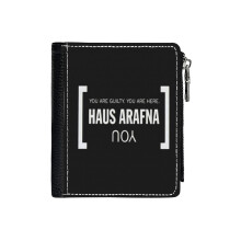(Haus Arafna Style_1518) Men's Women PU Leather Wallets Compact Bifold with Zipper & Multiple Card Coins Slots Black Stylish Durable Graphic Design Print for Girl Boys