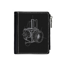 (Hasselblad_2931) Men's Women PU Leather Wallets Compact Bifold with Zipper & Multiple Card Coins Slots Black Stylish Durable Graphic Design Print for Girl Boys