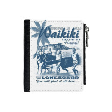 (Hawaii_3873) Men's Women PU Leather Wallets Compact Bifold with Zipper & Multiple Card Coins Slots Black Stylish Durable Graphic Design Print for Girl Boys