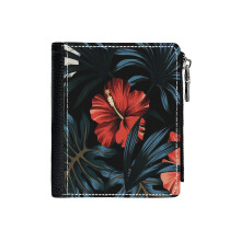(Hawaii Palms_102) Men's Women PU Leather Wallets Compact Bifold with Zipper & Multiple Card Coins Slots Black Stylish Durable Graphic Design Print for Girl Boys