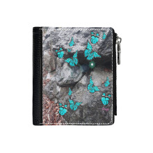 (Butterfly _5610) Men's Women PU Leather Wallets Compact Bifold with Zipper & Multiple Card Coins Slots Black Stylish Durable Graphic Design Print for Girl Boys