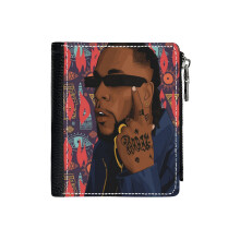 (BURNA BOY_3999) Men's Women PU Leather Wallets Compact Bifold with Zipper & Multiple Card Coins Slots Black Stylish Durable Graphic Design Print for Girl Boys
