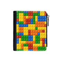 (Building Blocks Construction Brick _1131) Men's Women PU Leather Wallets Compact Bifold with Zipper & Multiple Card Coins Slots Black Stylish Durable Graphic Design Print for Girl Boys