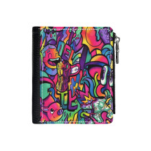 (C H A M E L E O N Copic Marker Doodle_4183) Men's Women PU Leather Wallets Compact Bifold with Zipper & Multiple Card Coins Slots Black Stylish Durable Graphic Design Print for Girl Boys