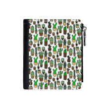 (Cactus Pattern_7174) Men's Women PU Leather Wallets Compact Bifold with Zipper & Multiple Card Coins Slots Black Stylish Durable Graphic Design Print for Girl Boys