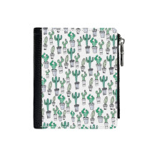 (Cactus Watercolor Art Pattern_3675) Men's Women PU Leather Wallets Compact Bifold with Zipper & Multiple Card Coins Slots Black Stylish Durable Graphic Design Print for Girl Boys