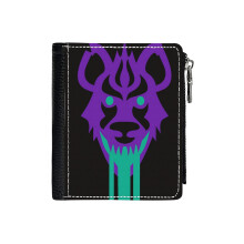 (Cackle 3_7147) Men's Women PU Leather Wallets Compact Bifold with Zipper & Multiple Card Coins Slots Black Stylish Durable Graphic Design Print for Girl Boys