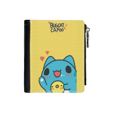 (Bugcat Capoo Cute Funny Cat_4768) Men's Women PU Leather Wallets Compact Bifold with Zipper & Multiple Card Coins Slots Black Stylish Durable Graphic Design Print for Girl Boys