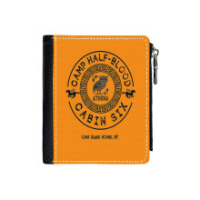 (Cabin Six - Athena - Percy Jackson - Camp Half-Blood - _289) Men's Women PU Leather Wallets Compact Bifold with Zipper & Multiple Card Coins Slots Black Stylish Durable Graphic Design Print for Girl Boys