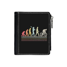 (Evolution Of Man Cycling _1597) Men's Women PU Leather Wallets Compact Bifold with Zipper & Multiple Card Coins Slots Black Stylish Durable Graphic Design Print for Girl Boys