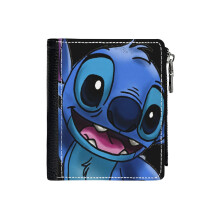 (Experiment 626 (Stitch) Zoomed In_2629) Men's Women PU Leather Wallets Compact Bifold with Zipper & Multiple Card Coins Slots Black Stylish Durable Graphic Design Print for Girl Boys