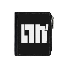 (Black Ika Tee_4150) Men's Women PU Leather Wallets Compact Bifold with Zipper & Multiple Card Coins Slots Black Stylish Durable Graphic Design Print for Girl Boys