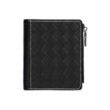 (Black Leather_1671) Men's Women PU Leather Wallets Compact Bifold with Zipper & Multiple Card Coins Slots Black Stylish Durable Graphic Design Print for Girl Boys