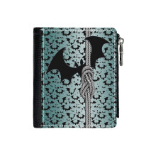 (Halloween Free Climbing - Rope With Climbing Knot And Bats_2301) Men's Women PU Leather Wallets Compact Bifold with Zipper & Multiple Card Coins Slots Black Stylish Durable Graphic Design Print for Girl Boys