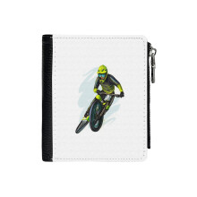 (Bike Illustration Drawing_3811) Men's Women PU Leather Wallets Compact Bifold with Zipper & Multiple Card Coins Slots Black Stylish Durable Graphic Design Print for Girl Boys