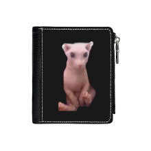 (Bingus_5898) Men's Women PU Leather Wallets Compact Bifold with Zipper & Multiple Card Coins Slots Black Stylish Durable Graphic Design Print for Girl Boys