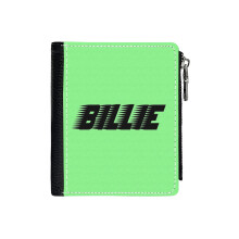 (BILLIE_2729) Men's Women PU Leather Wallets Compact Bifold with Zipper & Multiple Card Coins Slots Black Stylish Durable Graphic Design Print for Girl Boys