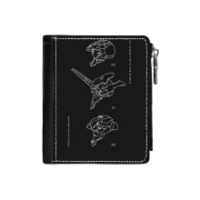 (EVA Units_46) Men's Women PU Leather Wallets Compact Bifold with Zipper & Multiple Card Coins Slots Black Stylish Durable Graphic Design Print for Girl Boys