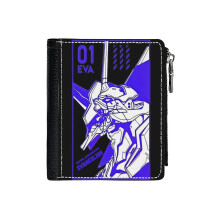 (Eva 01 Unique Art_5498) Men's Women PU Leather Wallets Compact Bifold with Zipper & Multiple Card Coins Slots Black Stylish Durable Graphic Design Print for Girl Boys