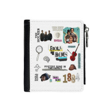 (Enola Holmes_6875) Men's Women PU Leather Wallets Compact Bifold with Zipper & Multiple Card Coins Slots Black Stylish Durable Graphic Design Print for Girl Boys