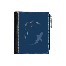 (Guess The Pack Of Wolves Is Swimming With The Shark Now!_738) Men's Women PU Leather Wallets Compact Bifold with Zipper & Multiple Card Coins Slots Black Stylish Durable Graphic Design Print for Girl Boys