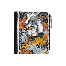 (Gundam_629) Men's Women PU Leather Wallets Compact Bifold with Zipper & Multiple Card Coins Slots Black Stylish Durable Graphic Design Print for Girl Boys