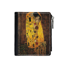 (Gustav Klimt The Kiss_2564) Men's Women PU Leather Wallets Compact Bifold with Zipper & Multiple Card Coins Slots Black Stylish Durable Graphic Design Print for Girl Boys