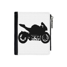 (GSXR Silhouette_608) Men's Women PU Leather Wallets Compact Bifold with Zipper & Multiple Card Coins Slots Black Stylish Durable Graphic Design Print for Girl Boys