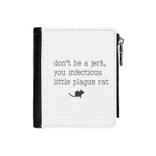 (Don't Be A Jerk, You Infectious Little Plague Rat_4018) Men's Women PU Leather Wallets Compact Bifold with Zipper & Multiple Card Coins Slots Black Stylish Durable Graphic Design Print for Girl Boys