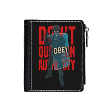 (Don't Question Authority!_6303) Men's Women PU Leather Wallets Compact Bifold with Zipper & Multiple Card Coins Slots Black Stylish Durable Graphic Design Print for Girl Boys