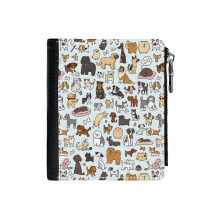 (Doggy Doodle_512) Men's Women PU Leather Wallets Compact Bifold with Zipper & Multiple Card Coins Slots Black Stylish Durable Graphic Design Print for Girl Boys