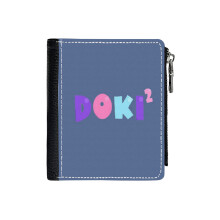 (Doki Squared_5388) Men's Women PU Leather Wallets Compact Bifold with Zipper & Multiple Card Coins Slots Black Stylish Durable Graphic Design Print for Girl Boys