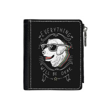 (Dog Shirt_4520) Men's Women PU Leather Wallets Compact Bifold with Zipper & Multiple Card Coins Slots Black Stylish Durable Graphic Design Print for Girl Boys