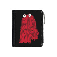 (DON'T HUG ME I'M SCARED RED GUY_4204) Men's Women PU Leather Wallets Compact Bifold with Zipper & Multiple Card Coins Slots Black Stylish Durable Graphic Design Print for Girl Boys