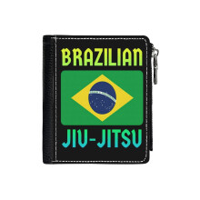 (Brazilian Jiu-Jitsu Flag_7359) Men's Women PU Leather Wallets Compact Bifold with Zipper & Multiple Card Coins Slots Black Stylish Durable Graphic Design Print for Girl Boys