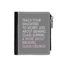 (Breaking Glass Ceilings_4364) Men's Women PU Leather Wallets Compact Bifold with Zipper & Multiple Card Coins Slots Black Stylish Durable Graphic Design Print for Girl Boys