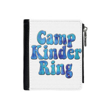 (Camp Kinder Ring_2158) Men's Women PU Leather Wallets Compact Bifold with Zipper & Multiple Card Coins Slots Black Stylish Durable Graphic Design Print for Girl Boys