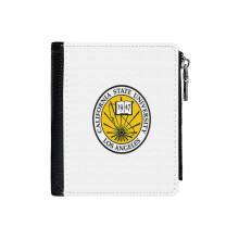 (California State University Logo_911) Men's Women PU Leather Wallets Compact Bifold with Zipper & Multiple Card Coins Slots Black Stylish Durable Graphic Design Print for Girl Boys