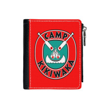 (Camp Kikiwaka - Bunk'd - Red_229) Men's Women PU Leather Wallets Compact Bifold with Zipper & Multiple Card Coins Slots Black Stylish Durable Graphic Design Print for Girl Boys