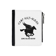 (Camp Half Blood_5093) Men's Women PU Leather Wallets Compact Bifold with Zipper & Multiple Card Coins Slots Black Stylish Durable Graphic Design Print for Girl Boys